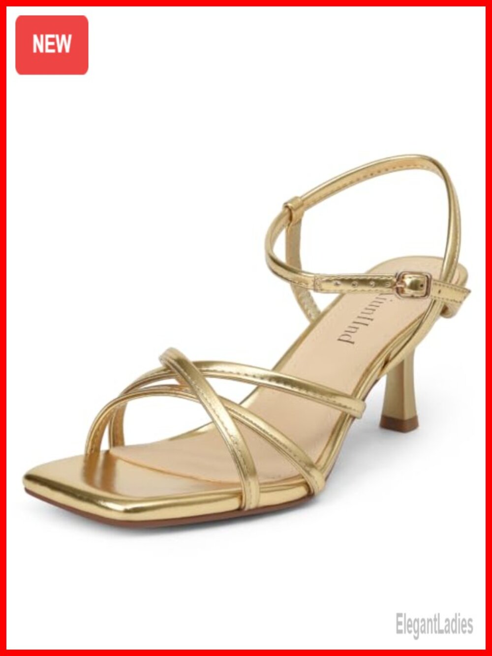 Strappy Square Open Toe Kitten Heel Sandals 2.5 Inch Ankle Strap Faux Leather